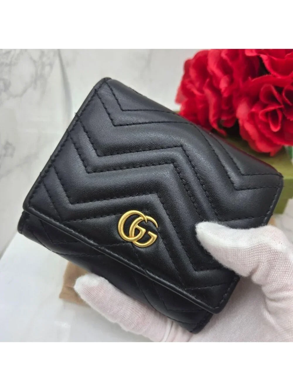 Gucci Fold Wallet GG Marmont Quilted Black